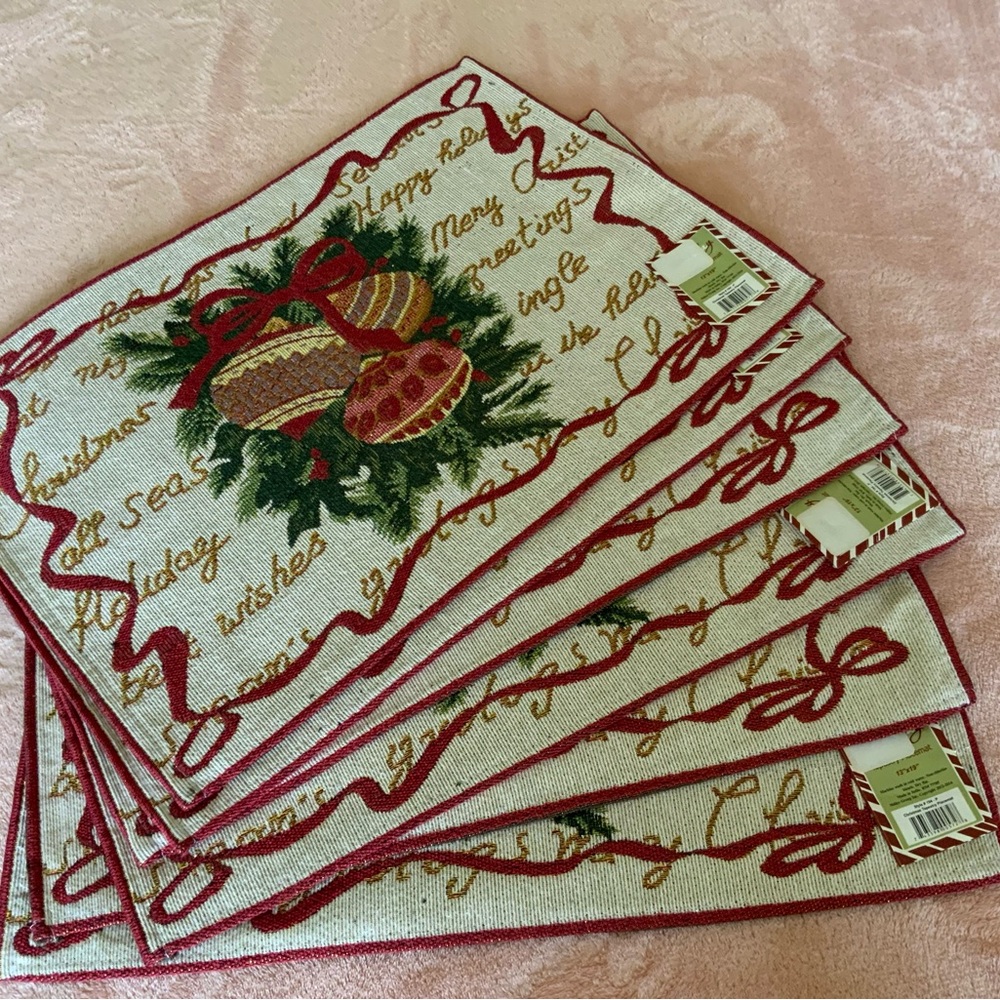 (6) Holiday Christmas Ornament Placemat Set - Red & Green